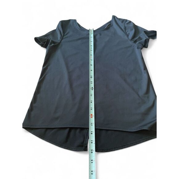 Avia Women’s Black Activewear Top L Cross Back Slit Hem Recycled Stretch Tee - Picture 5 of 7